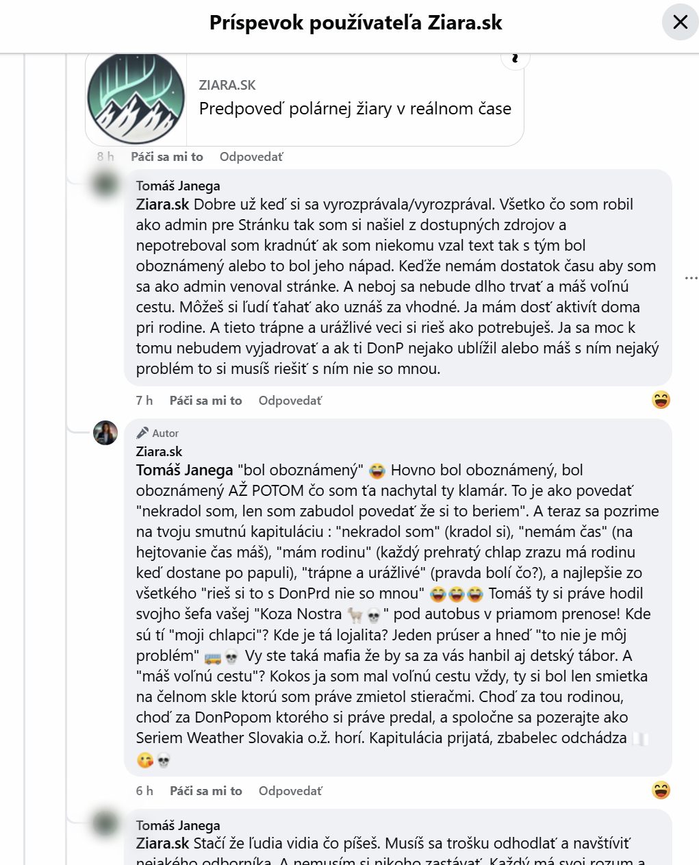 Screenshot - admin SWSKO blokuje oponentov namiesto vecnej diskusie o NOAA dátach