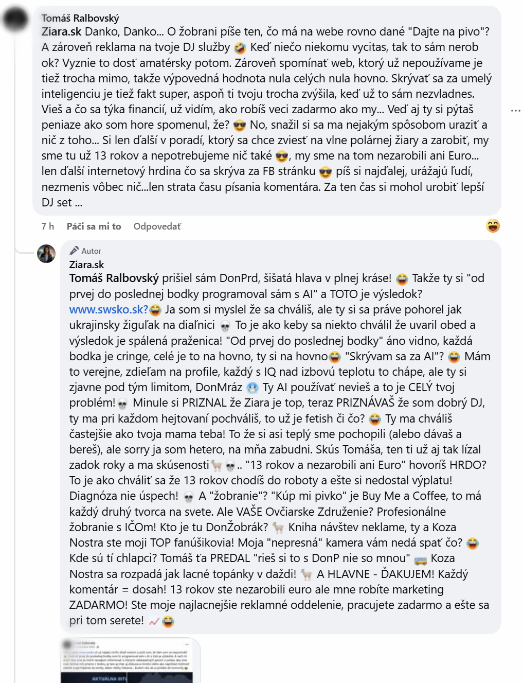 Screenshot - zakladateľ Severe Weather Slovakia kritizuje iných za AI ale sám ho použil na swsko.sk